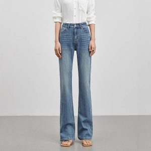 2025 spring and summer new jeans women's high-end design, high-waisted, thin, versatile, simple and light luxury, quality flared pants