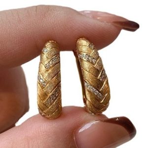 Medieval style Italian brushed wheat ear knitted ear buckles French vintage Seiko high-end diamond set niche women's earrings