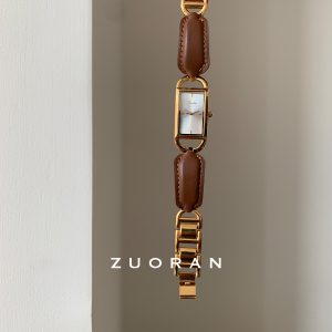ZUORAN Maillard Brown Rectangular Leather Bracelet Style Exquisite Vintage Trend Women's Quartz Watch Live