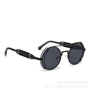 2024 New Cross Border Sunglasses Men's Personality Steampunk Metal Double Spring Leg Glasses Versatile Sunglasses Women