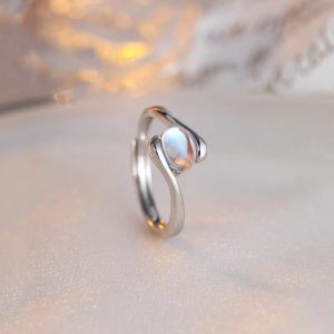 925 silver-plated embrace moonstone ring 2024 new explosive light luxury niche adjustable index finger women's ring high-end