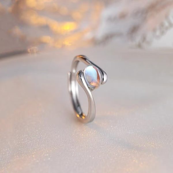 925 silver-plated embrace moonstone ring 2024 new explosive light luxury niche adjustable index finger women's ring high-end - Image 2
