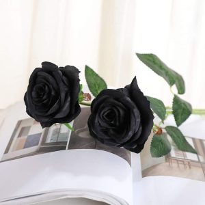 Simulation flower pure black rose living room single high-end Valentine's Day fake flower bouquet ornament home decoration flower arrangement