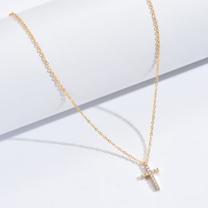 Cross-border inlaid zircon cross pendant bone chain women's personality light luxury ins-style versatile jewelry A4746