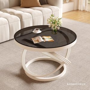 Cream style simple small coffee table luxury tempered glass coffee table Italian minimalist creative home small table glass surface
