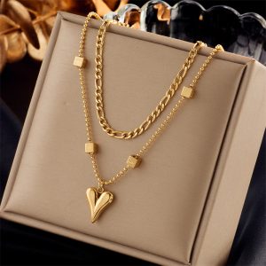 Cross-border fashion minimalist design vintage stainless steel multi-layer chain cross love pearl pendant necklace for women