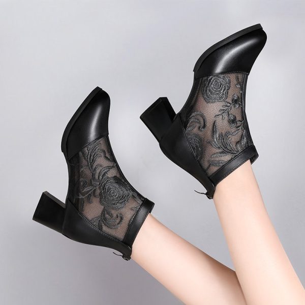 Cross-border mesh sandals women's 2024 spring and summer ethnic style toe sandals thick heel mesh boots foreign trade embroidered women's shoes - Image 4