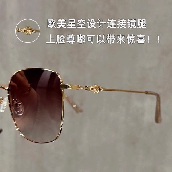 New brown gold wire large frame sunglasses women's fashion high-end Internet celebrity polarized metal sunglasses UV protection - Image 3