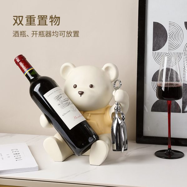 Red wine rack ornaments decorations home living room dining table sideboard entrance decorations Nordic bear wine tray decorations - Image 2