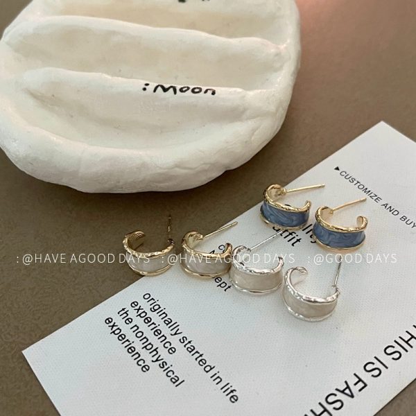 Retro French drip oil ring earrings simple and versatile fashion high-end earrings 925 silver needle personality women~ - Image 4