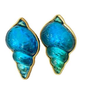 French high-end vintage second-hand jelly glass conch earrings heavy industry temperament gradient retro stud earrings