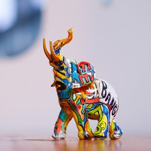 Nordic home entrance living room TV cabinet decorations creative dazzling water transfer printing elephant ornaments resin crafts