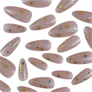 Cross-border long pointed nail shape multi-color flash diamond wearable nail foreign trade teardrop type press fingernail wholesale