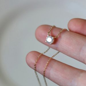 S925 sterling silver plated 14K yellow gold, one-carat four-prong single diamond, super flash temperament, Japanese and South Korea, light luxury, clavicle chain necklace women