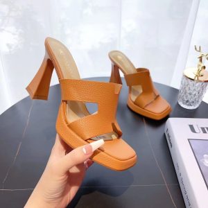 Brazed gold bird with sandals for women, summer 2023 new sexy square toe thick heel platform slippers for women to wear