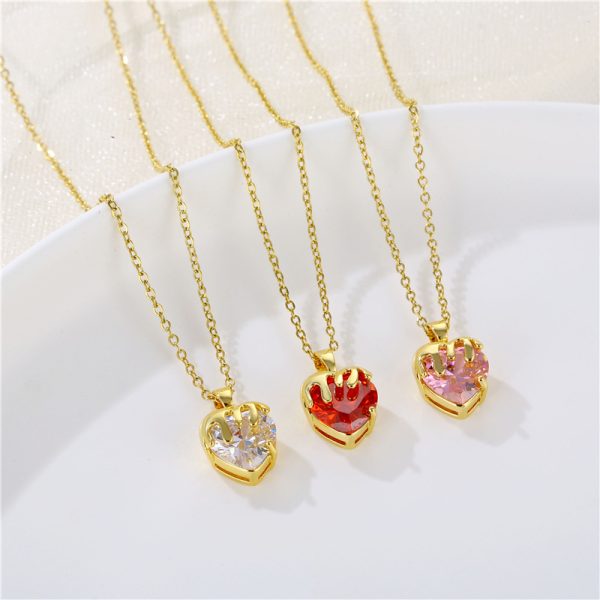 European and American cross-border jewelry, zircon love necklace, women's stainless steel heart-shaped crystal clavicle chain, peach heart strawberry necklace - Image 4