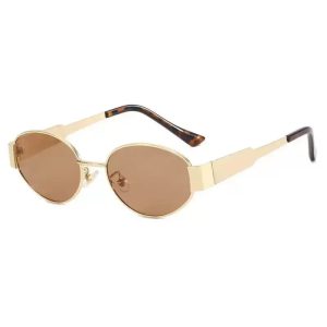 Retro old money style metal oval sunglasses, women's sunscreen, high-end sense of small frame, Hong Kong style concave sunglasses