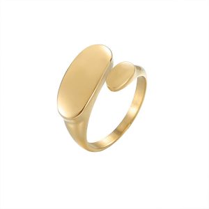 French fashion temperament oval glossy ring women's design sense niche titanium steel plated 18K open adjustable ring