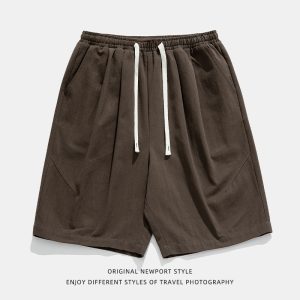 Hanlu Japanese men's texture loose cargo shorts men's summer versatile basic solid color casual pleated cropped pants