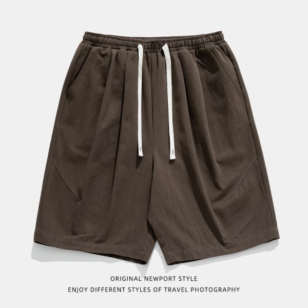 Hanlu Japanese men's texture loose cargo shorts men's summer versatile basic solid color casual pleated cropped pants - Image 5