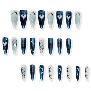 Cyberpunk metal style long tip 3D semi-handmade design wearable nail art nail piece pressed nail tip cross-border model