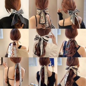 French long silk scarf headband women's 2024 new braided hair rope Korean bow streamer tie hair tie head rope