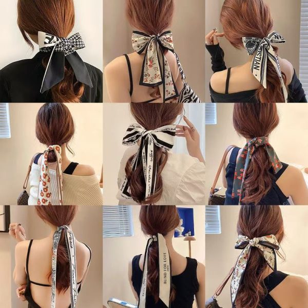 French long silk scarf headband women's 2024 new braided hair rope Korean bow streamer tie hair tie head rope - Image 3