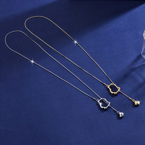 Fresh and sweet minimalist necklace women's geometric tassels light luxury draw long sweater chain collarbone chain accessories wholesale - Image 4