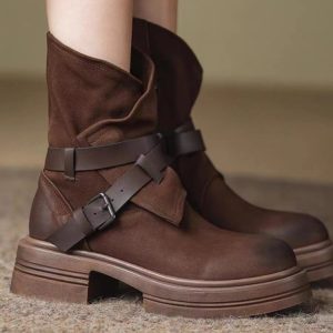 Fall/Winter 2023 New Women's Shoes Platform Fleece Martin Boots Splicing Zipper Fashion Mom Slimming Snow Boots