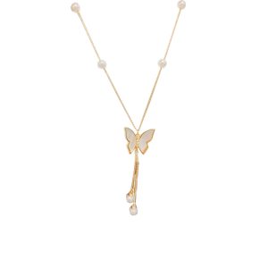 Korean fashion light luxury shell butterfly tassel necklace feminine temperament Internet celebrity super fairy butterfly design collarbone chain