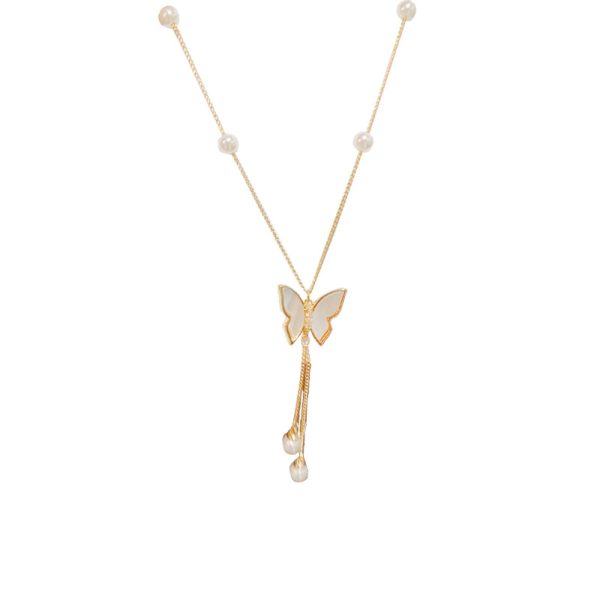 Korean fashion light luxury shell butterfly tassel necklace feminine temperament Internet celebrity super fairy butterfly design collarbone chain - Image 5