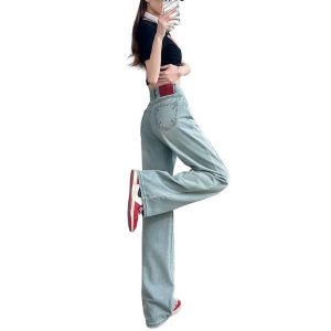 Guangzhou source: narrow wide-leg straight-leg jeans for women, small summer high-waisted slimming pants, versatile drape trousers