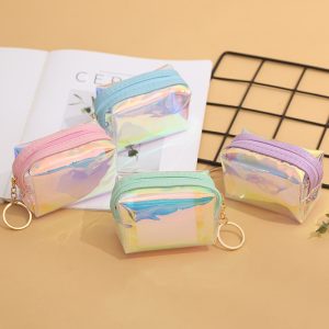 Korea new ins girl heart transparent laser coin purse student mini coin keychain pack spot wholesale