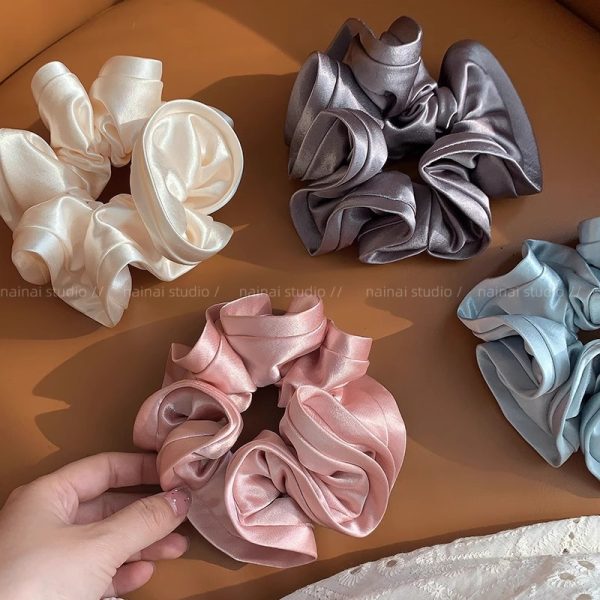 Pearlescent bud large intestine hair ring ~ high-quality satin balls head tie ponytail hair rope 2025 spring new head rope