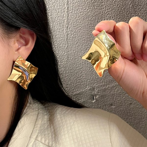European and American fashion cross-border metal simple and creative personality trendy earrings geometric irregular exaggerated mirror temperament earrings