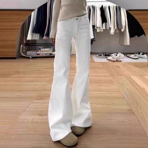 White bootcut jeans women's 2025 summer new slimming high-waisted loose non-leg stretch straight flared pants