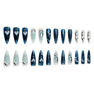 Cyberpunk metal style long tip 3D semi-handmade design wearable nail art nail piece pressed nail tip cross-border model
