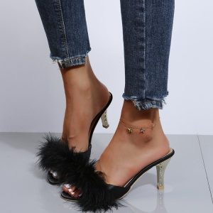 slippers amazon high heel fur fashion slippers women foreign trade plus size stiletto elegant open toe sandals