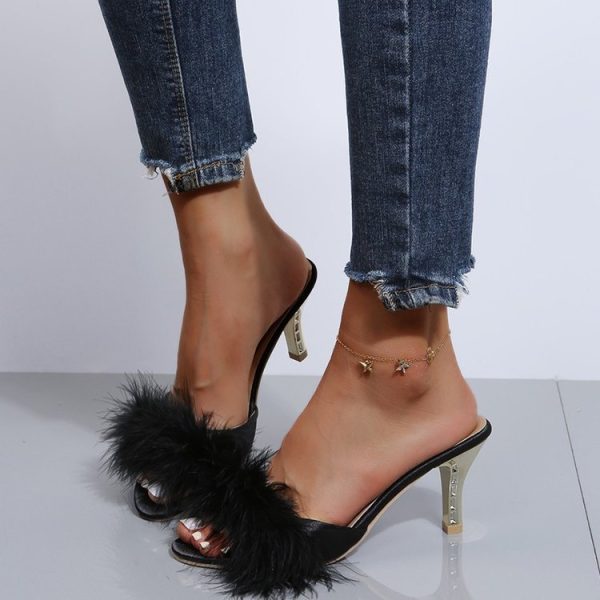 slippers amazon high heel fur fashion slippers women foreign trade plus size stiletto elegant open toe sandals