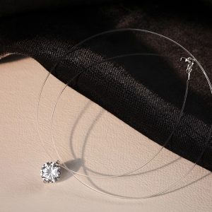 S925 sterling silver mermaid tears invisible fishing line moissanite necklace girls' clavicle chain exquisite zircon niche versatile