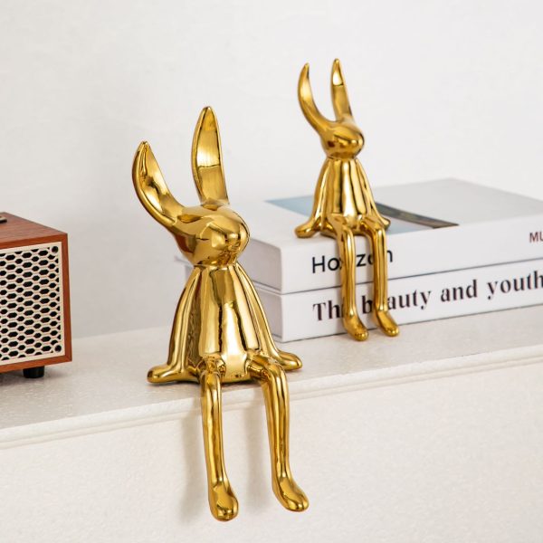 Internet celebrity creative cartoon sitting posture, long-eared rabbit ornaments, high-end light luxury living room, TV cabinet, wine cabinet, entrance decorations - Image 3