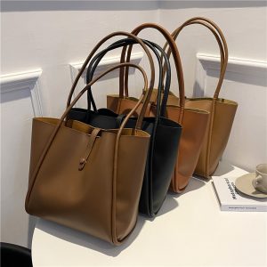 Korean version of solid color mother and son bag 2025 new women's bag simple tote bag large capacity spring fashion shoulder bag