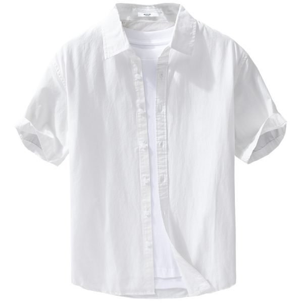 Men's simple and versatile short-sleeved shirt solid color button texture comfortable breathable fresh business casual cotton and linen shirt - Image 5