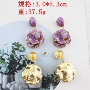 French niche purple magnolia flower painted three-dimensional rose earrings, high-end retro trendy cool earrings