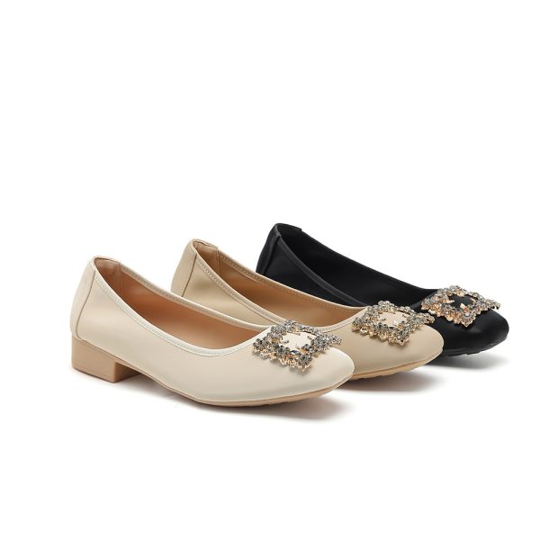 Foreign trade cross-border new square toe ice silk flower diamond gold buckle work shoes low heel soft sole comfortable women's single shoes 313-3 - Image 5