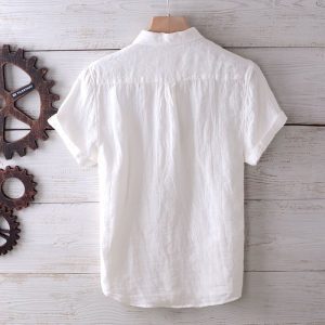 Men's summer casual thin inch shirt breathable loose half sleeve cotton and linen shirt Japanese vintage linen short sleeve shirt