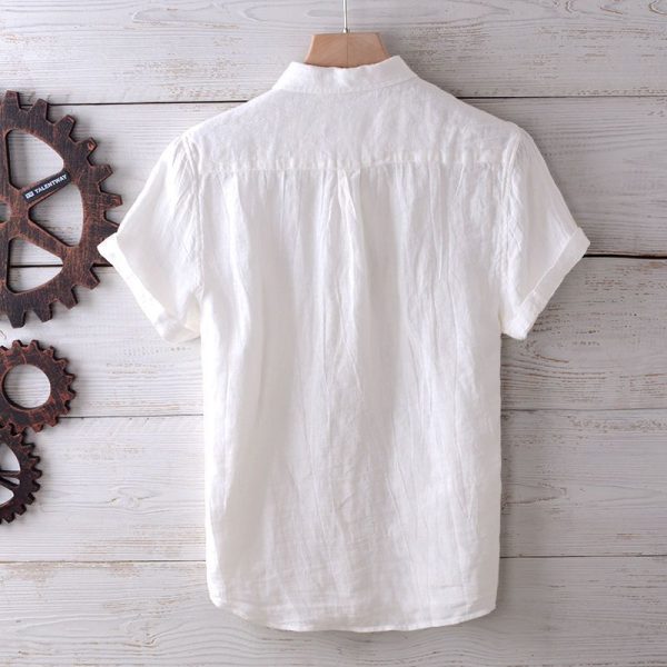 Men's summer casual thin inch shirt breathable loose half sleeve cotton and linen shirt Japanese vintage linen short sleeve shirt - Image 3