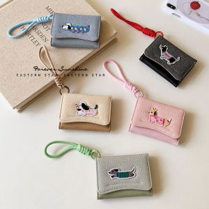 ins dachshund dog cloth sticker Korean cute simple card holder multifunctional ladies anti-lanyard wallet WALLET