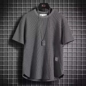 Linen short-sleeved t-shirt men's summer new half-sleeved T-shirt cotton linen solid color loose bottoming shirt white five-quarter sleeves