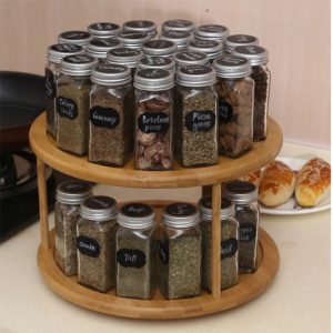 Bamboo double-layer shelf round cosmetic organizer rack kitchen countertop spice rack solid wood spice storage rack